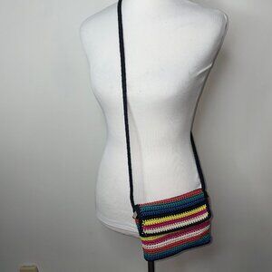 The SAK Multi-Color Rainbow Crochet Crossbody Bag Flap Over with Zipper Closure
